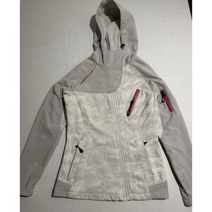 CB Sports, White Hooded Camo Zip Up Jacket, Pink Accents, Women's Small